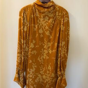 Free People Aries Mini Dress Sz L Mustard Yellow Floral Open Back